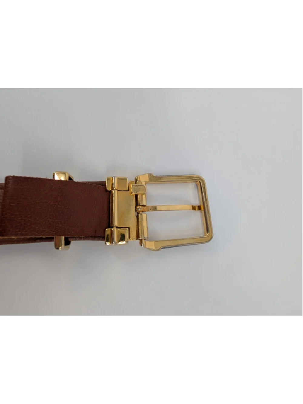 Vintage Brown Croc Embossed Leather Belt Gold Silver Cable Buckle 90s Western